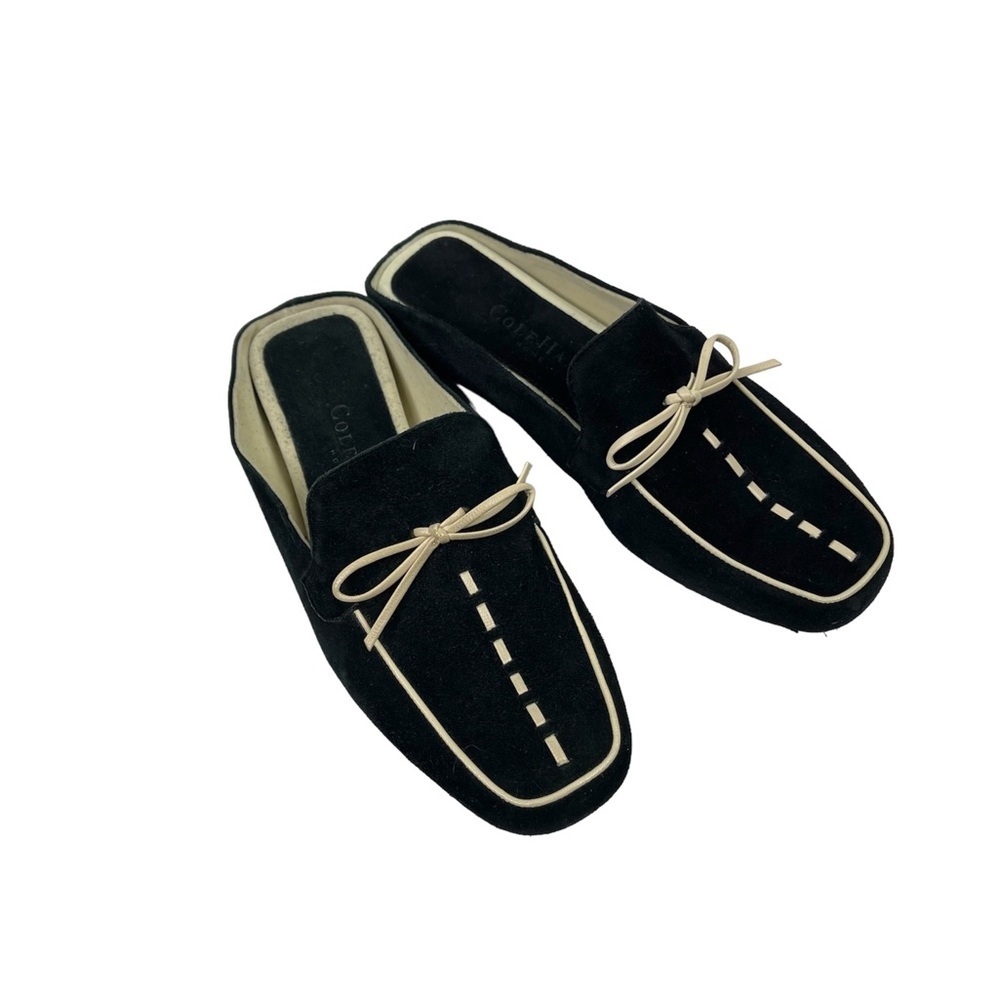 Cole Haan Black Suede Stitch Detail Mules 6B